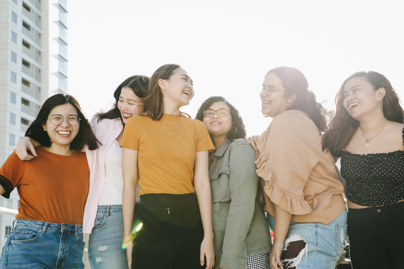 Happy group of women in office rooftop